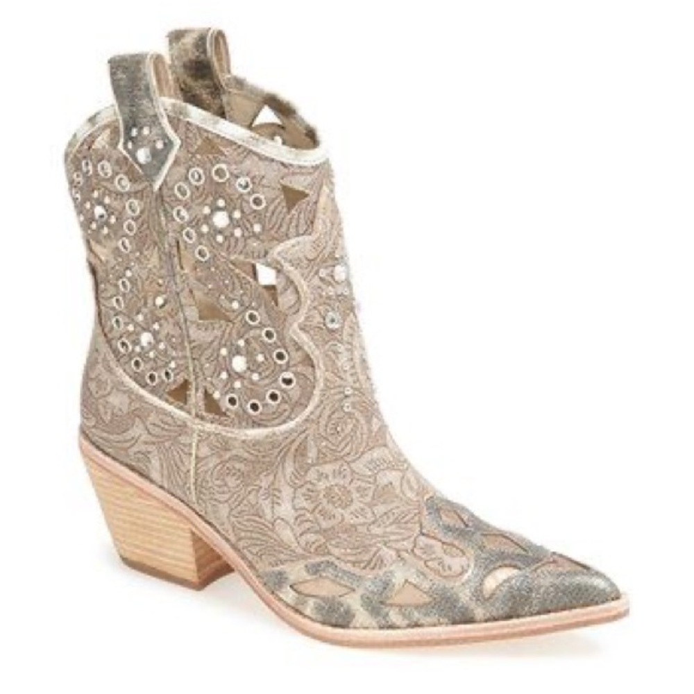 Donald J Pliner 'Sami' Boot canvas and leather cutout western cowboy boots
